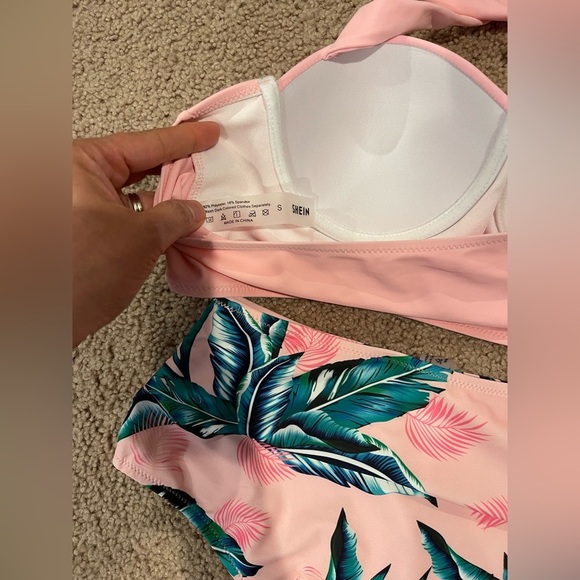 SHEIN 2-piece Pink Tropical High Waisted Push-Up Bikini - Picture 7 of 8
